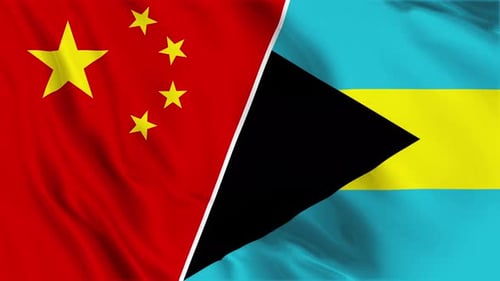 China and Bahamas Waving Flags Seamless Animation
