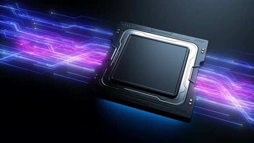 central processor in space . animation in the concept of computer technology