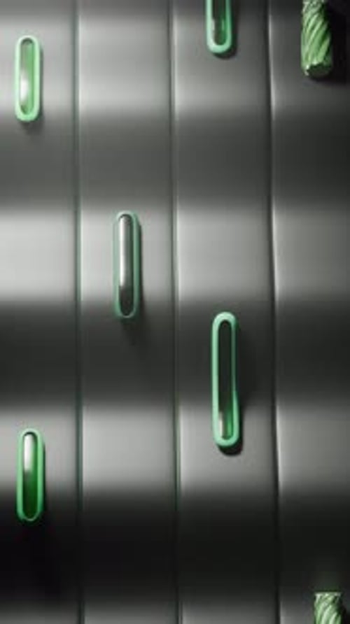 Looping 3D Animation of Glass and Plastic Elements Moving Over Wavy Metallic Surface