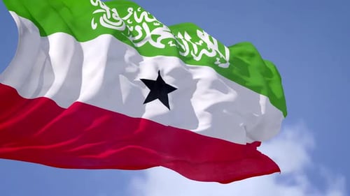 Somaliland National Flag Waving Realistically In Blue Sky