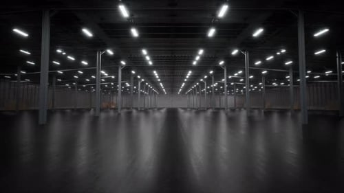 Empty Modern Industrial Warehouse with Bright Lights