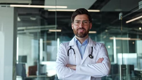 Friendly Doctor Smiling in Modern Office Setting