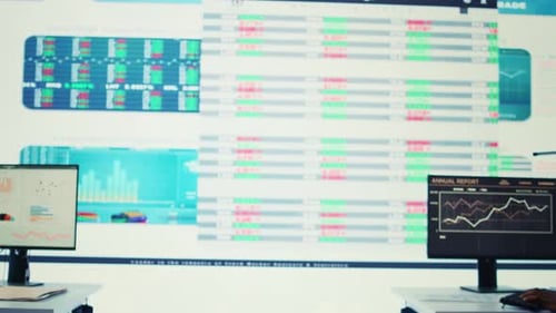 Office Workers in front of Data Hub Screen