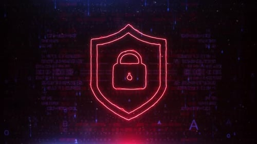 Animated Digital Security Shield with Padlock Neon Glow