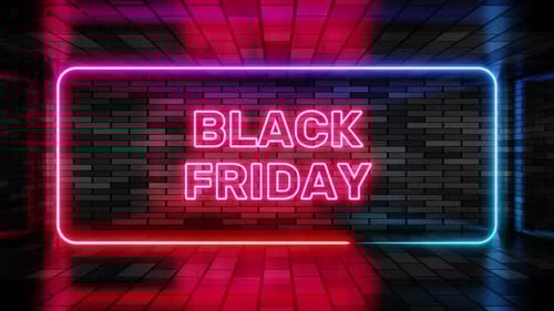 Animated Neon Black Friday Sale Sign on Brick Wall