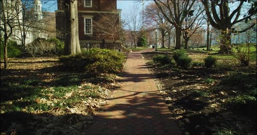 Gimbal shot of a walkway outside the state capitol in Richmond, Virginia