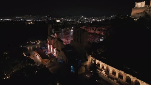 Ancient Amphitheater Hosts Evening Performance, Aerial View