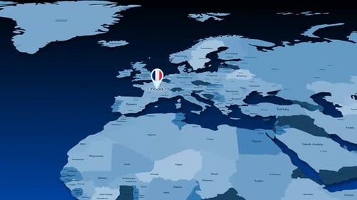 World Map Zoom to France Location Pin Animation