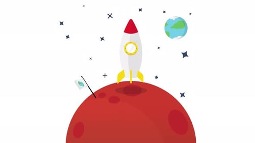 Animated Flat Design Rocket Launch from Red Planet