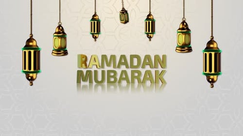 Ramadan Mubarak Greeting with Elegant Golden Lanterns