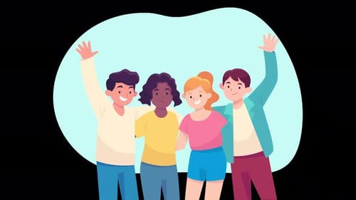 Diverse Group of People Waving in Flat Design Animation