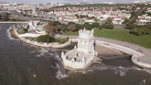 Aerial view of the Belem Tower, Portugal.