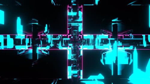 Cyan And Pink Abstract Shape Neon Tunnel Background Vj Loop In 4K