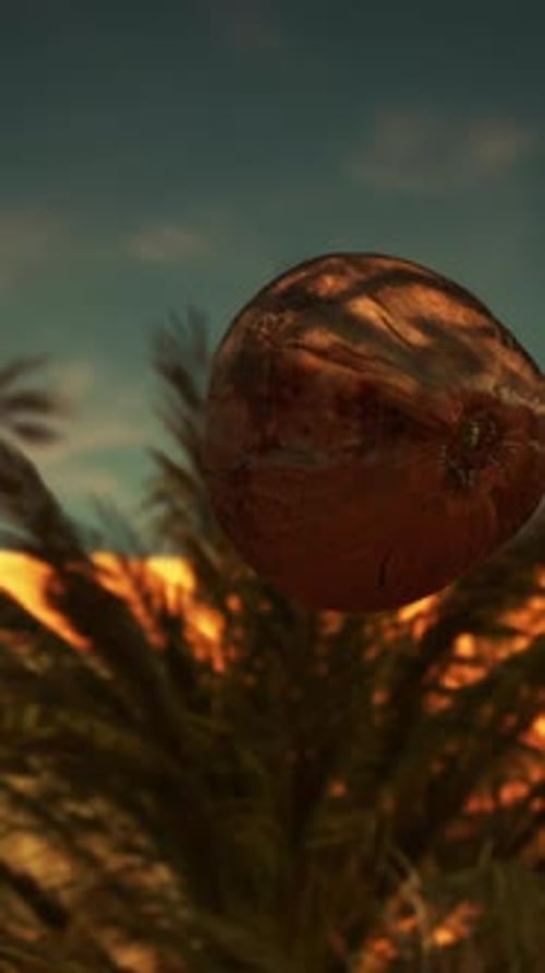 Palm Tree with Falling Coconuts Onto the Sand
