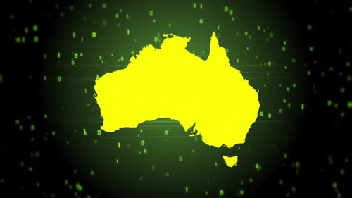 Futuristic Digital Reveal of Australia Map with Glitch Effects