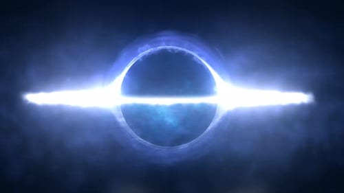 Bright black hole in open space with spinning energy particles, cosmic sphere