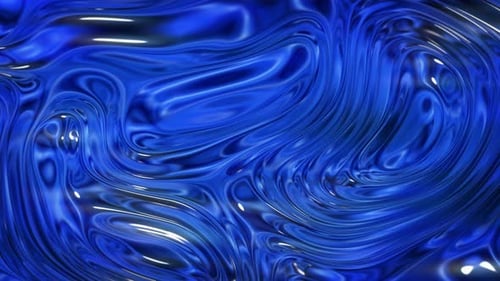 Abstract Blue Fluid Metallic Waves Looping Background