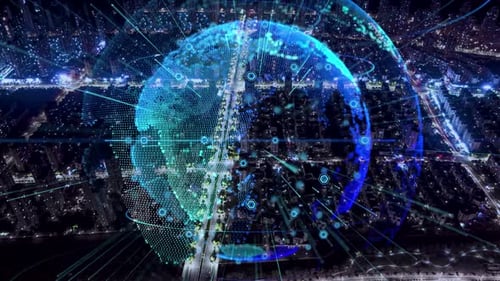 smart Connected city skyline. Futuristic network concept, city Technology