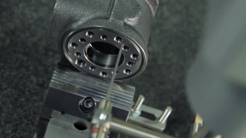 Quality Control Of Machine Parts Production At Factory. Checking Accuracy Of Dimensions Of Metal ...