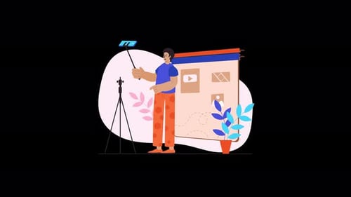 Inhaltsersteller, der ein Video mit einem Smartphone auf einem Stativ filmt