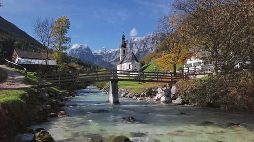 Aerial of Church in Ramsau Berchtesgaden Germany