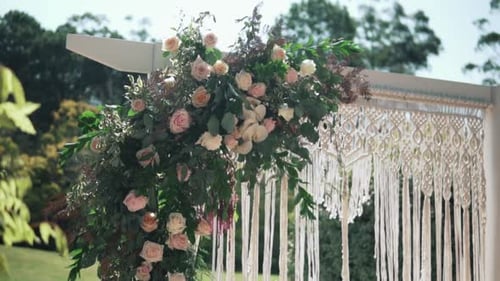 Wedding Archway Decorated with Pink and White Roses