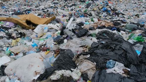 Environmental Disaster Toxic Waste in Nature Plastic Garbage Dump Close Up