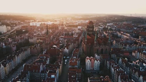 Aerial View of Gdansk City in Poland Historical Center of European City