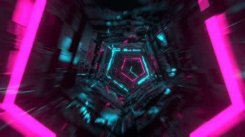 Futuristic neon portal. Abstract glowing tunnel.