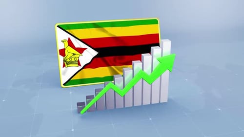 Zimbabwe Flag with Graph and Green Arrow Increasing Values