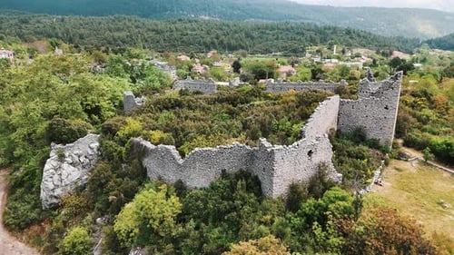 Aerial View of the Ruins of the Ancient Roman Kadrema Castle Located in the Gedelme Village and Moun