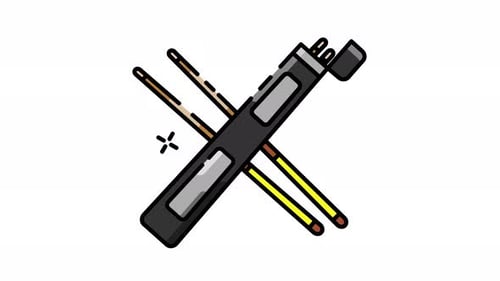 Animated Flat Design Pool Cue Case and Cues Icon