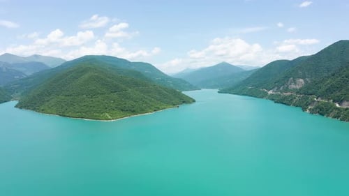 Breathtaking Aerial Views of Vast turquoise lake - Zhinvali Reservoir in Georgia