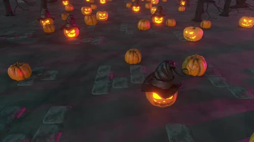 Spooky Halloween Pumpkins and Witch Hats Animated Background