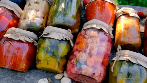 Canning and Vegetables in the Garden Selective Focus
