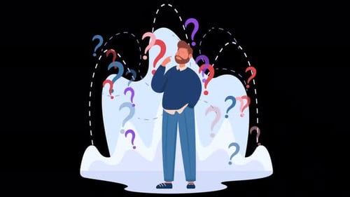 Thinking Man With Questions Around 4K On Alpha Channel