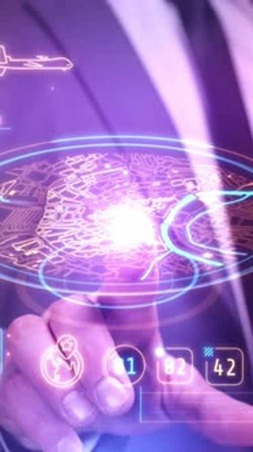 Futuristic Holographic City Map Touch UI Animation