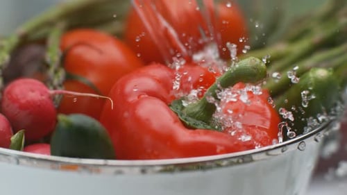 Water Splashing Onto Vegetables in Super , with Phantom Flex