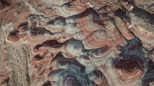 Birds Eye Aerial View of Majestic Unique Sandstone Relief in Utah Desert. USA. Eroded Striped Rock F