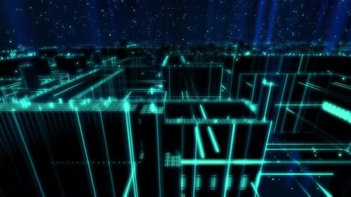 4k Techno Matrix Style City Motion Background