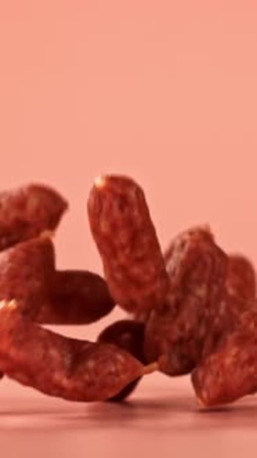 Mini Salami Falls on the Table Filmed on a Highspeed Camera at 1000 Fps