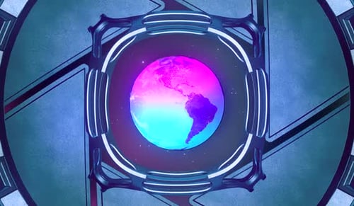 rotating globe futuristic space theme