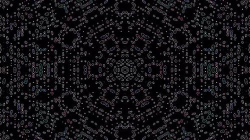 Animated 3D abstract.Curved lines and colorful light points black background,seamless circle