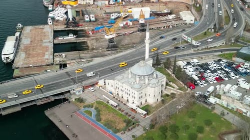 Istabul/Turkey circa 2023: Sokullu Mehmet Pasha Mosque zoom-out shot