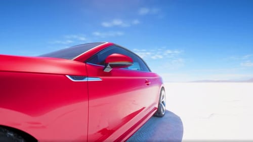 Red Sport Car on the Salt Lake