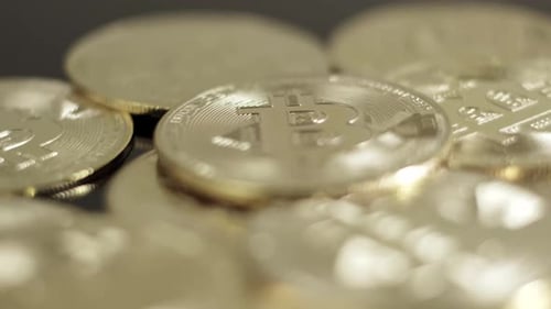 golden coin bitcoin btc rotate close up crypto investment