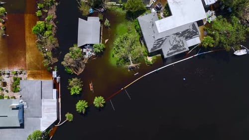Flooded Residential Houses By Hurricane Ian Rainfall in Florida Residential Area