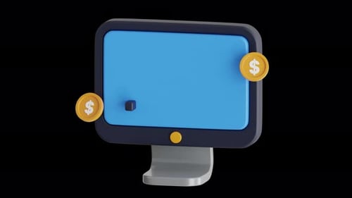 3D Animation of Price Increase Graph with Black Monitor and Coin | Alpha Channel