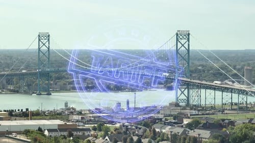 Cityscape with Bridge and Digital Tariff Overlay