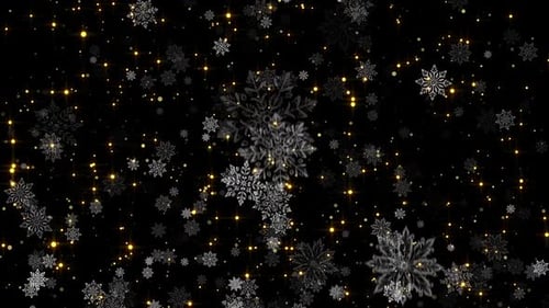 Festive Golden Snowflakes and Particles Loop Background